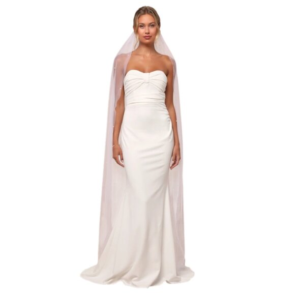 Lulus White Strapless Wedding Dress with Train NWT Size Small Flaws - Picture 2 of 11